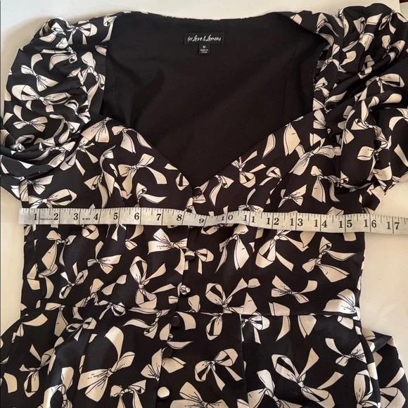 For Love & Lemons Angelica Bow Print Puff Ruched Sleeve Button Front Dress sz M - Picture 7 of 10